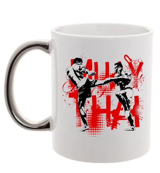 Чашка с цветной ручкой Муай тай бійці Серебро фото