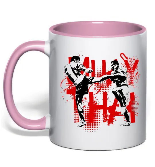 Чашка с цветной ручкой Муай тай бійці Нежно розовый фото