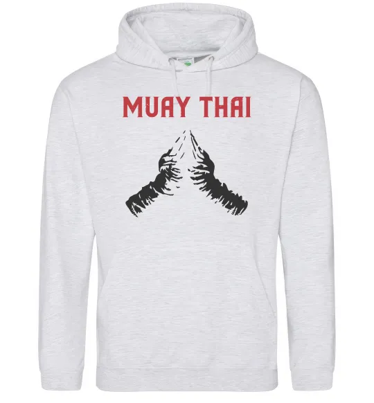Мужская толстовка (худи) Muay Thai руки Серый меланж фото
