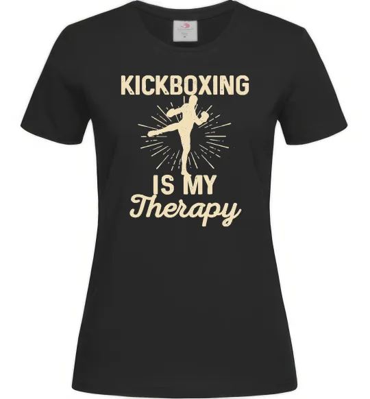 Женская футболка Kickboxing is my therapy Черный фото