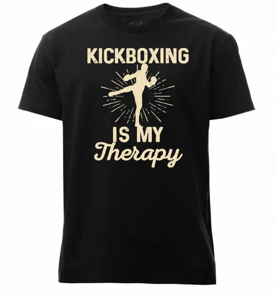 Мужская премиум футболка Kickboxing is my therapy Черный фото