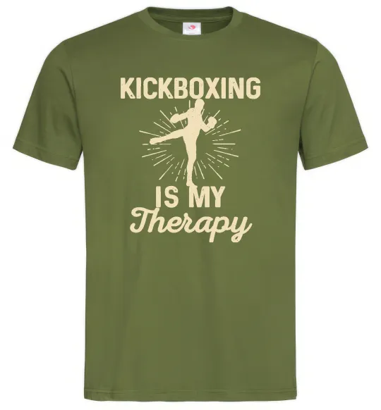 Мужская футболка Kickboxing is my therapy Оливковый фото