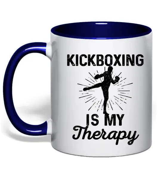 Чашка с цветной ручкой Kickboxing is my therapy Глубокий темно-синий фото