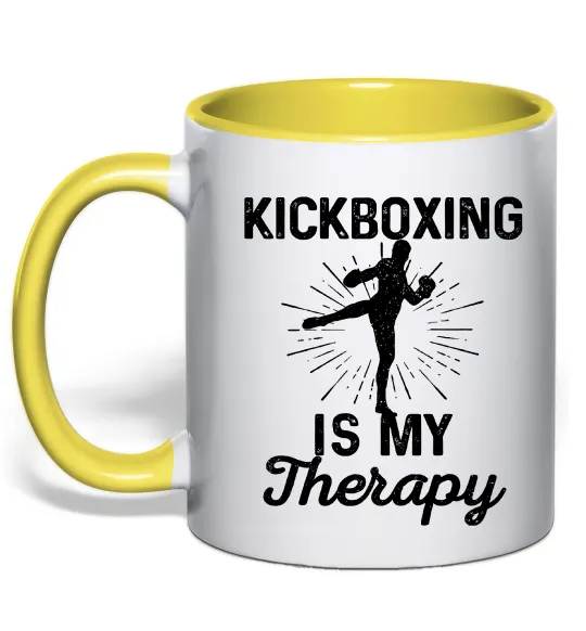 Чашка с цветной ручкой Kickboxing is my therapy Лимонный фото