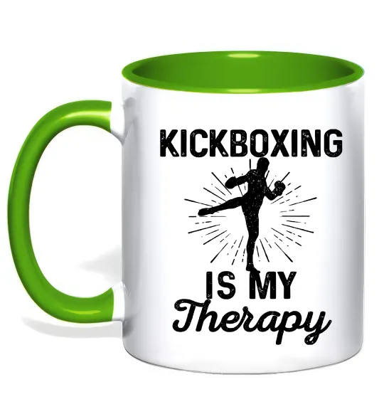 Чашка с цветной ручкой Kickboxing is my therapy Лаймовый фото