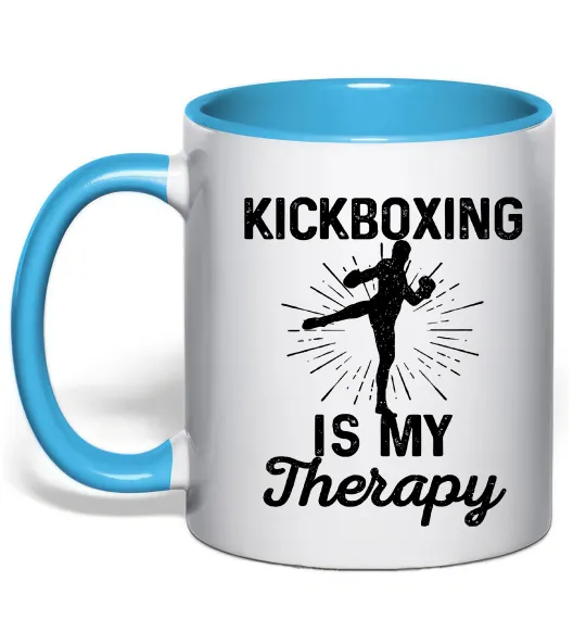 Чашка с цветной ручкой Kickboxing is my therapy Голубой фото