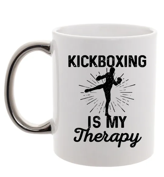 Чашка с цветной ручкой Kickboxing is my therapy Серебро фото
