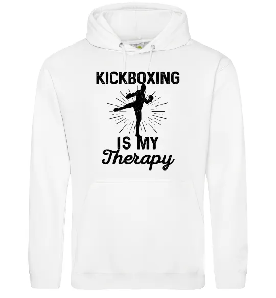 Мужская толстовка (худи) Kickboxing is my therapy Белый фото