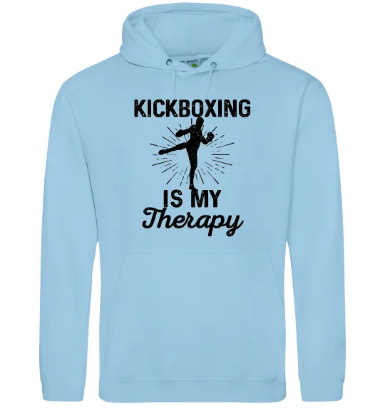 Мужская толстовка (худи) Kickboxing is my therapy Голубой фото