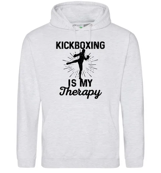 Женская толстовка (худи) Kickboxing is my therapy Серый меланж фото