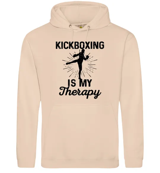 Женская толстовка (худи) Kickboxing is my therapy Песочный фото