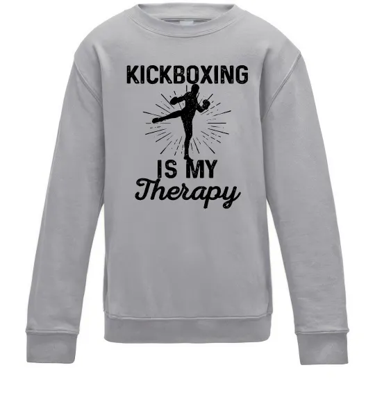 Детский Свитшот Kickboxing is my therapy Серый меланж фото