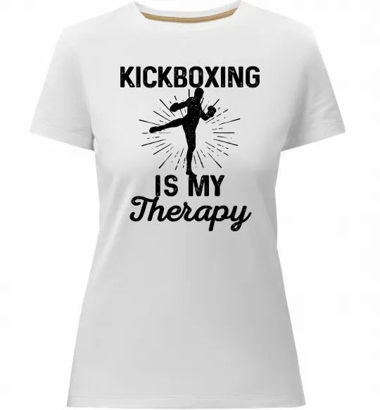 Женская премиум футболка Kickboxing is my therapy Белый фото