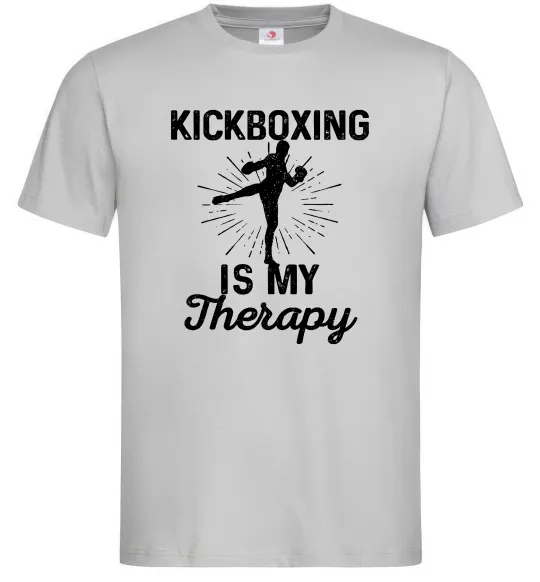 Мужская футболка Kickboxing is my therapy Серый фото