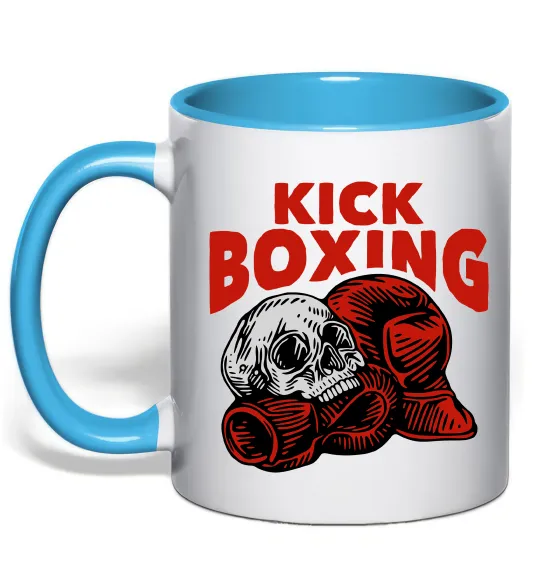 Чашка с цветной ручкой Kickboxing skull Голубой фото