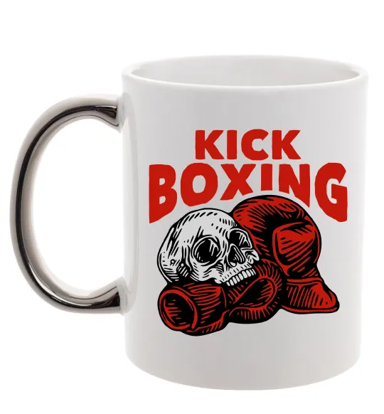 Чашка с цветной ручкой Kickboxing skull Серебро фото