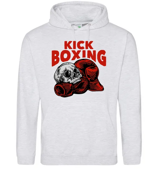 Женская толстовка (худи) Kickboxing skull Серый меланж фото