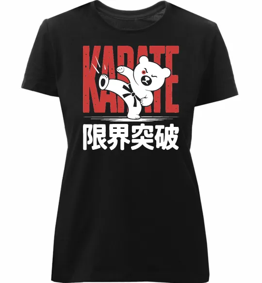 Женская премиум футболка Карате ведмедик Черный фото