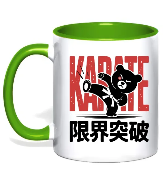 Чашка с цветной ручкой Карате ведмедик Лаймовый фото