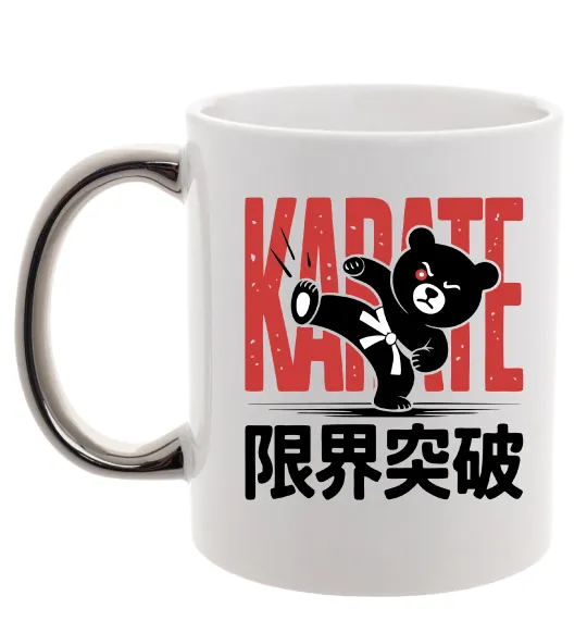 Чашка с цветной ручкой Карате ведмедик Серебро фото