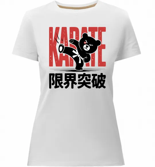 Женская премиум футболка Карате ведмедик Белый фото