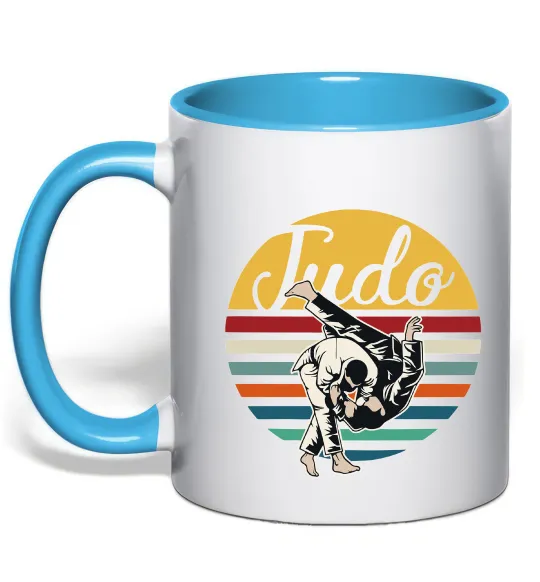 Чашка с цветной ручкой Дзюдо Judo Голубой фото