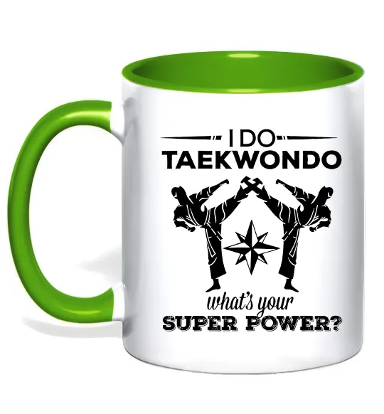 Чашка с цветной ручкой I do taekwondo Лаймовый фото