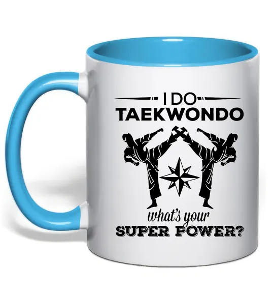 Чашка с цветной ручкой I do taekwondo Голубой фото