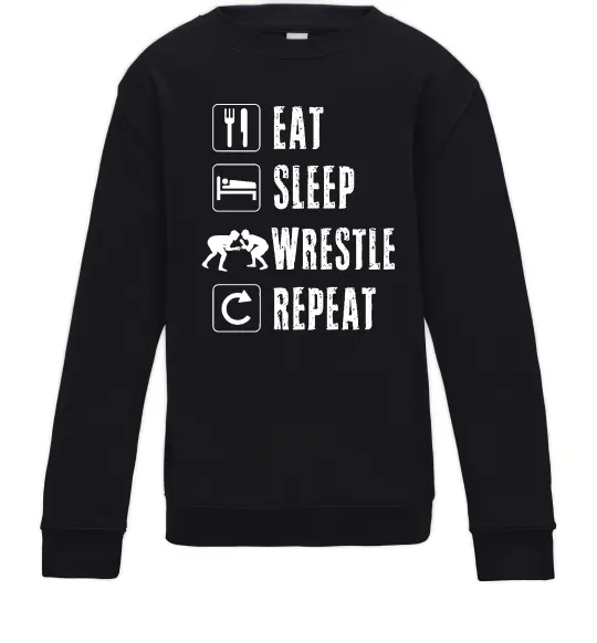 Детский Свитшот Eat Sleep Wrestle Черный фото