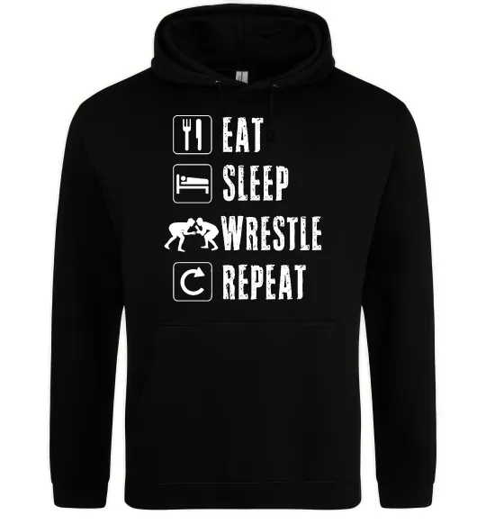 Мужская толстовка (худи) Eat Sleep Wrestle Черный фото