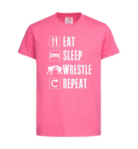 Дитяча футболка Eat Sleep Wrestle Яскраво-рожевий фото