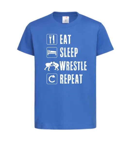 Дитяча футболка Eat Sleep Wrestle Яскраво-синій фото