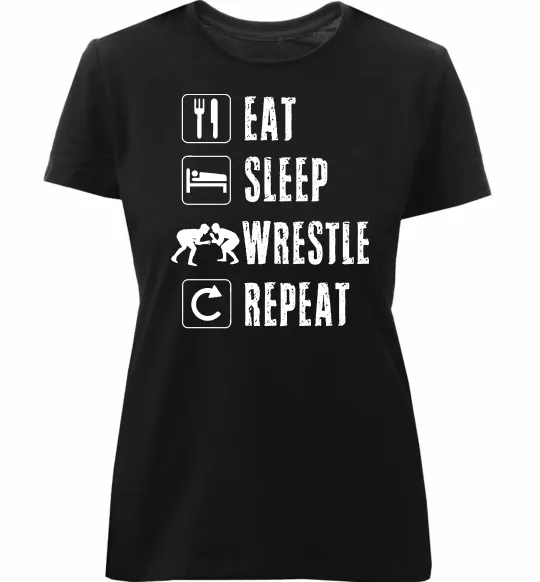 Женская премиум футболка Eat Sleep Wrestle Черный фото