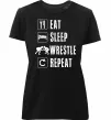 Женская премиум футболка Eat Sleep Wrestle Черный фото