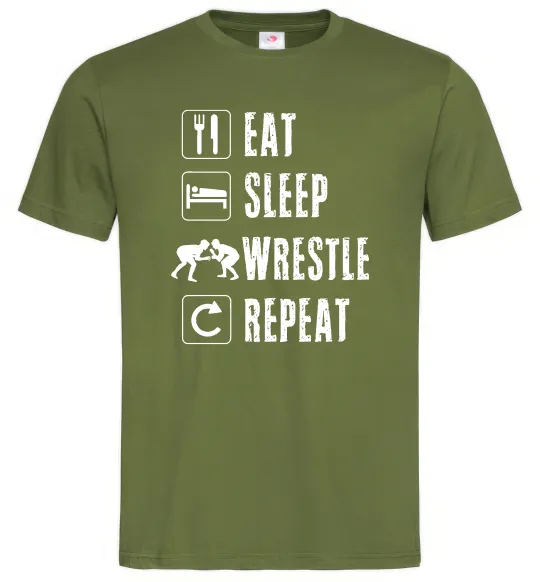 Мужская футболка Eat Sleep Wrestle Оливковый фото
