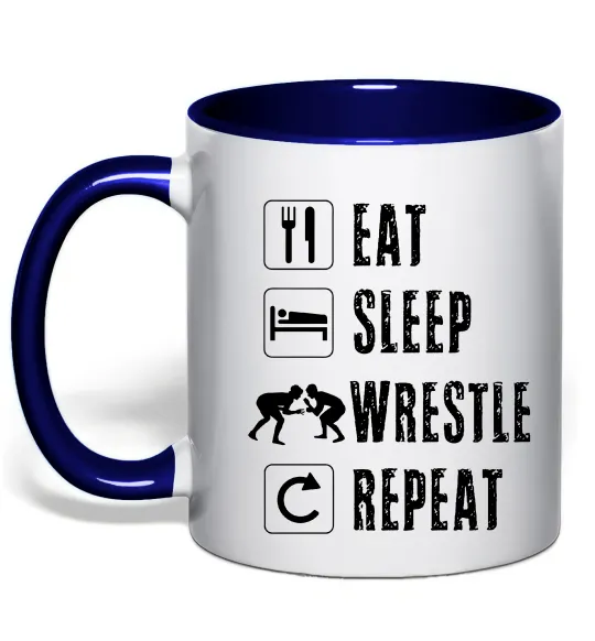 Чашка с цветной ручкой Eat Sleep Wrestle Глубокий темно-синий фото