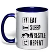 Чашка с цветной ручкой Eat Sleep Wrestle Глубокий темно-синий фото