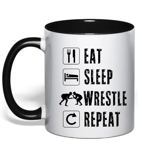 Чашка с цветной ручкой Eat Sleep Wrestle Черный фото