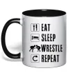 Чашка с цветной ручкой Eat Sleep Wrestle Черный фото