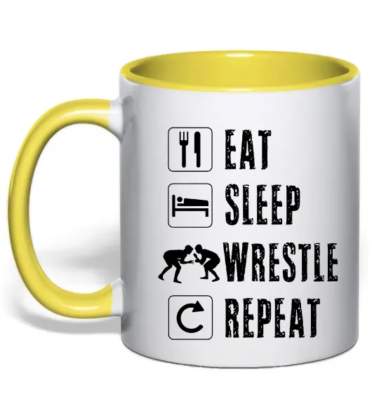 Чашка с цветной ручкой Eat Sleep Wrestle Лимонный фото