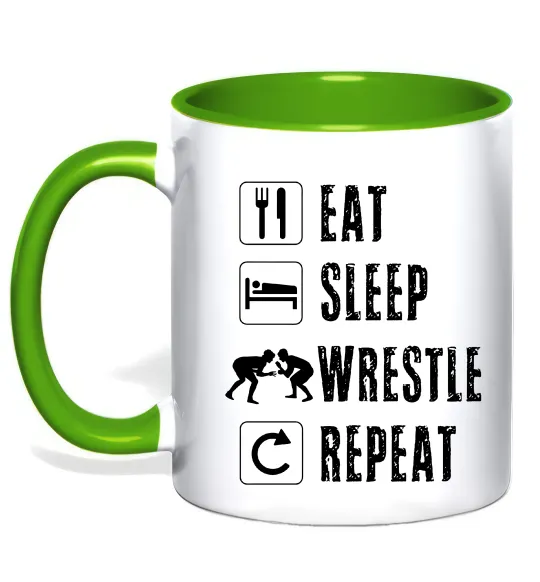 Чашка с цветной ручкой Eat Sleep Wrestle Лаймовый фото