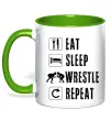 Чашка с цветной ручкой Eat Sleep Wrestle Лаймовый фото
