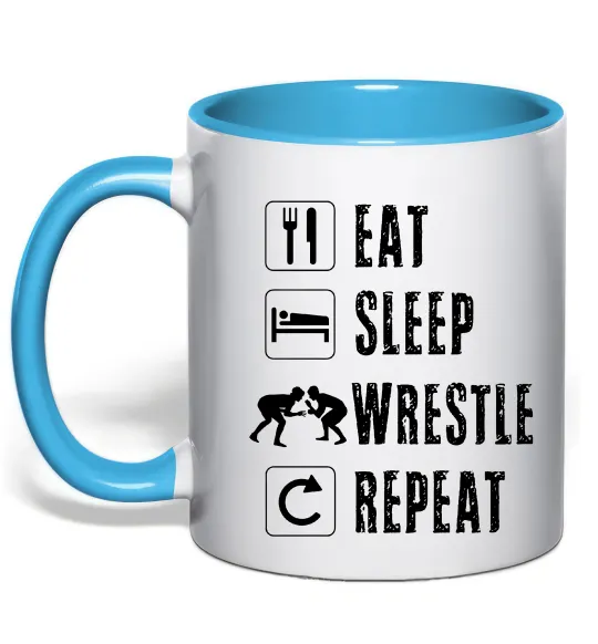 Чашка с цветной ручкой Eat Sleep Wrestle Голубой фото
