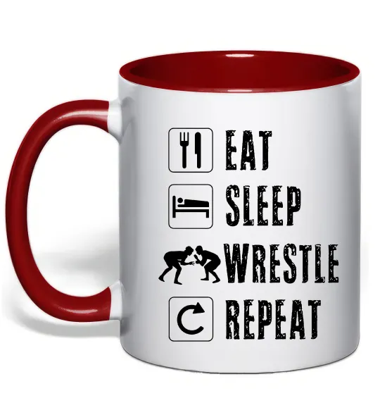 Чашка с цветной ручкой Eat Sleep Wrestle Красный фото