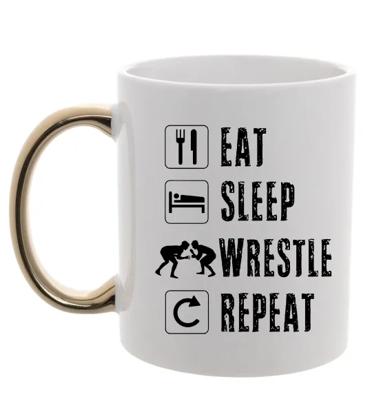 Чашка с цветной ручкой Eat Sleep Wrestle Золото фото