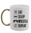Чашка с цветной ручкой Eat Sleep Wrestle Золото фото