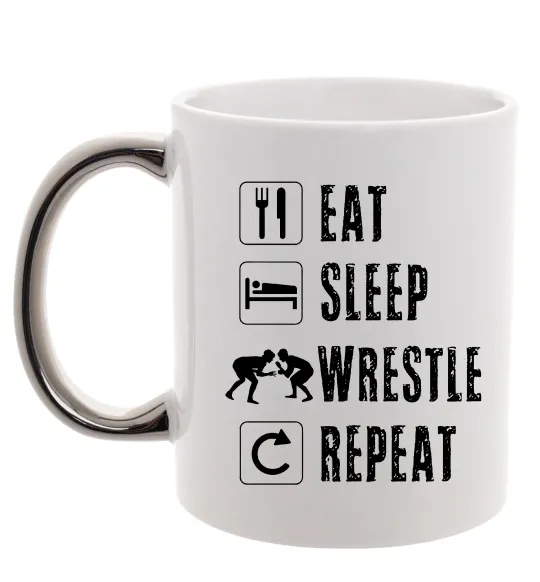 Чашка с цветной ручкой Eat Sleep Wrestle Серебро фото