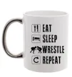 Чашка с цветной ручкой Eat Sleep Wrestle Серебро фото