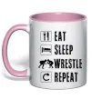 Чашка с цветной ручкой Eat Sleep Wrestle Нежно розовый фото