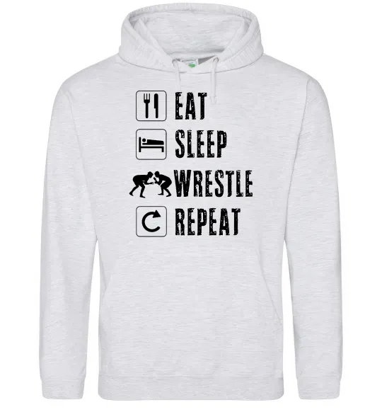 Мужская толстовка (худи) Eat Sleep Wrestle Серый меланж фото